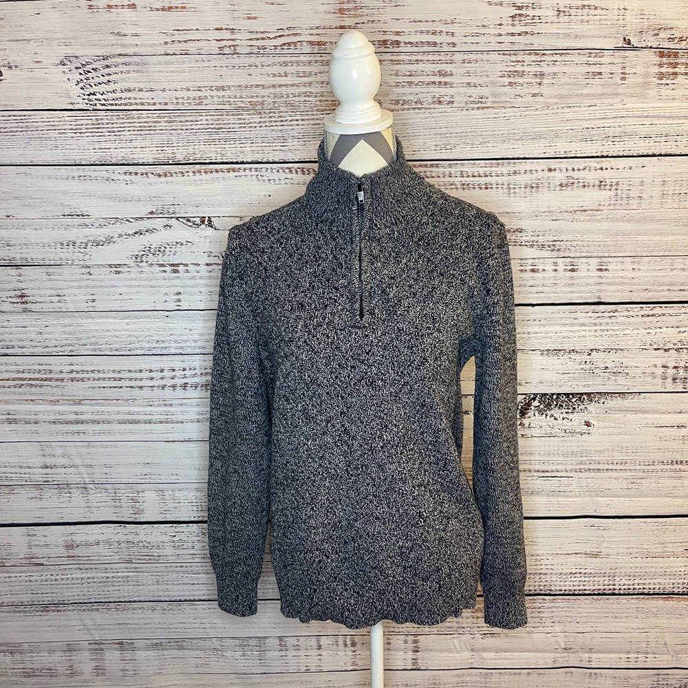 Calvin Klein Quarter Zip Mock Neck Long Sleeve Knit Sweater Black Marl Size M